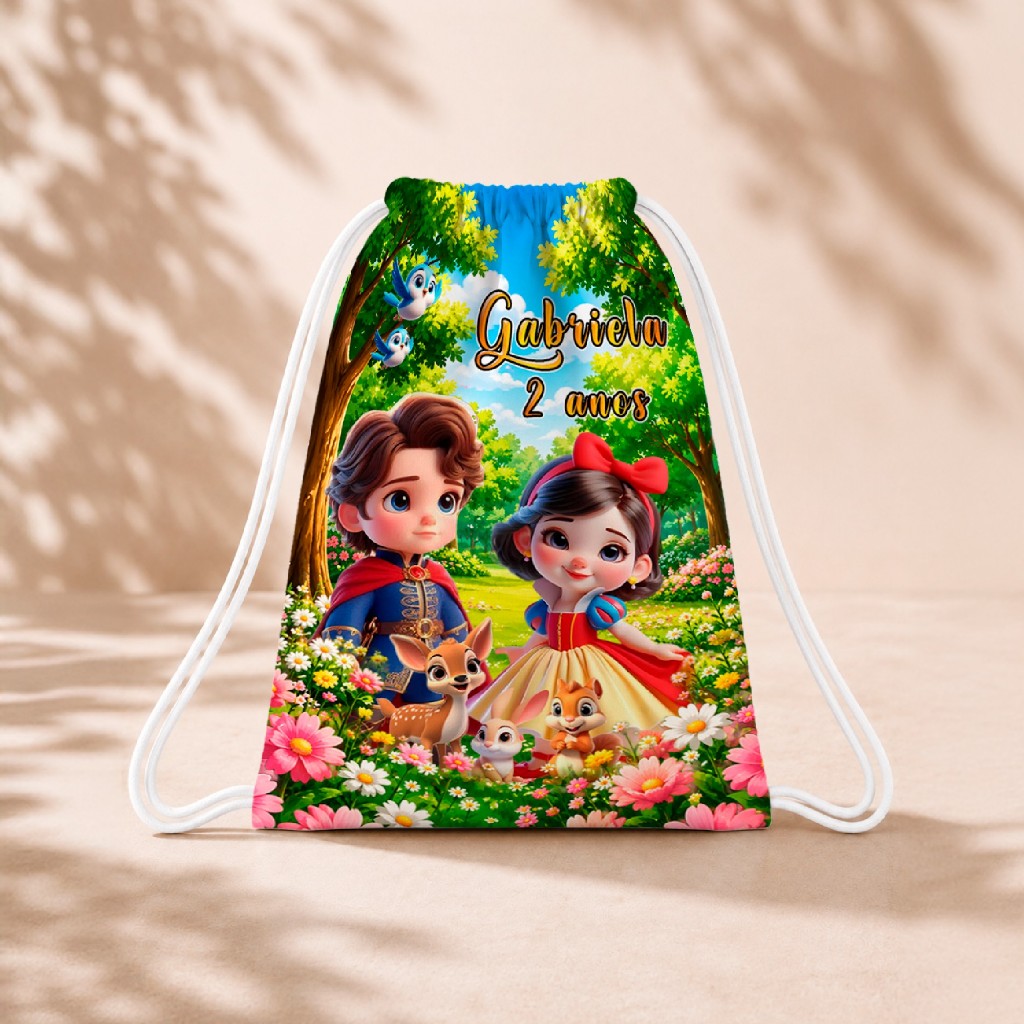 10 Mochila Personalizada Infantil 18x26 Sacolinhas Surpresa Festa Aniversário Lembrancinha Branca de Neve M7