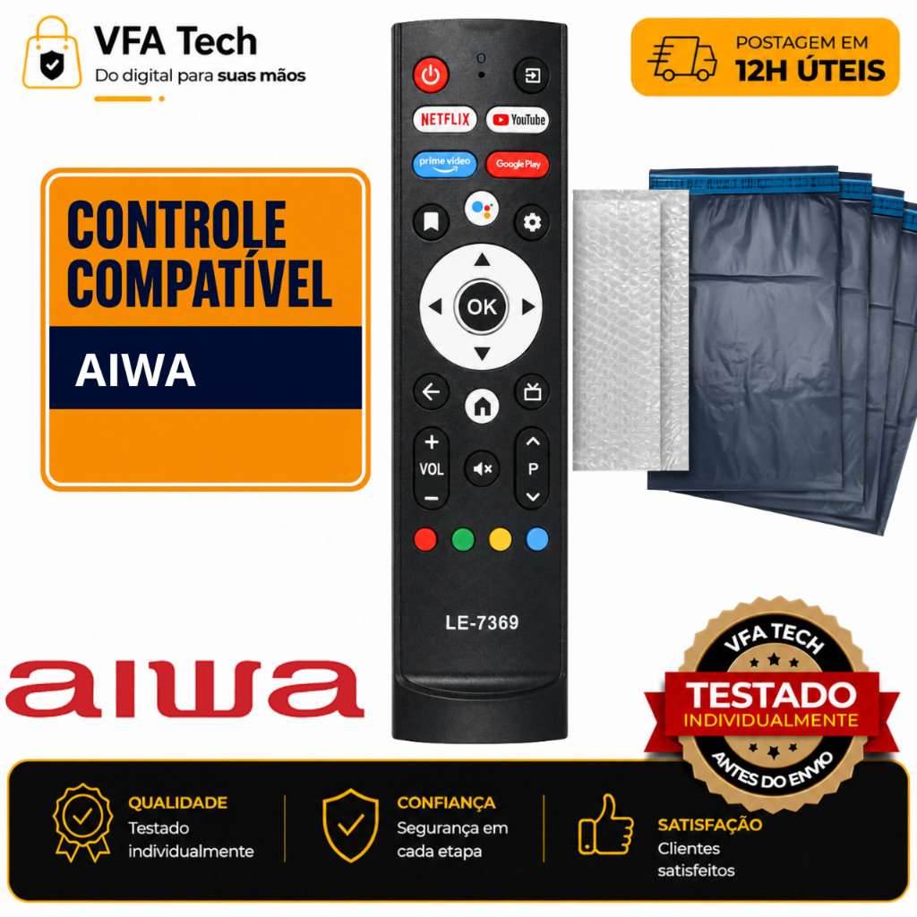 Controle Remoto Compatível AIWA Smart TV | Qualidade Garantida | Testado | Pronto para Uso | Envio em 12H Úteis