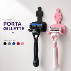 Suporte Gillette Parede Fita 3M Porta Barbeador Sem Furo Kit Organizador Banheiro Dele e Dela