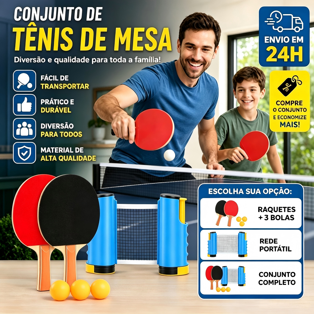 Kit Tênis de Mesa Infantil: Rede + Raquete | Iniciante | Opções: Rede, Raquete ou Kit Completo