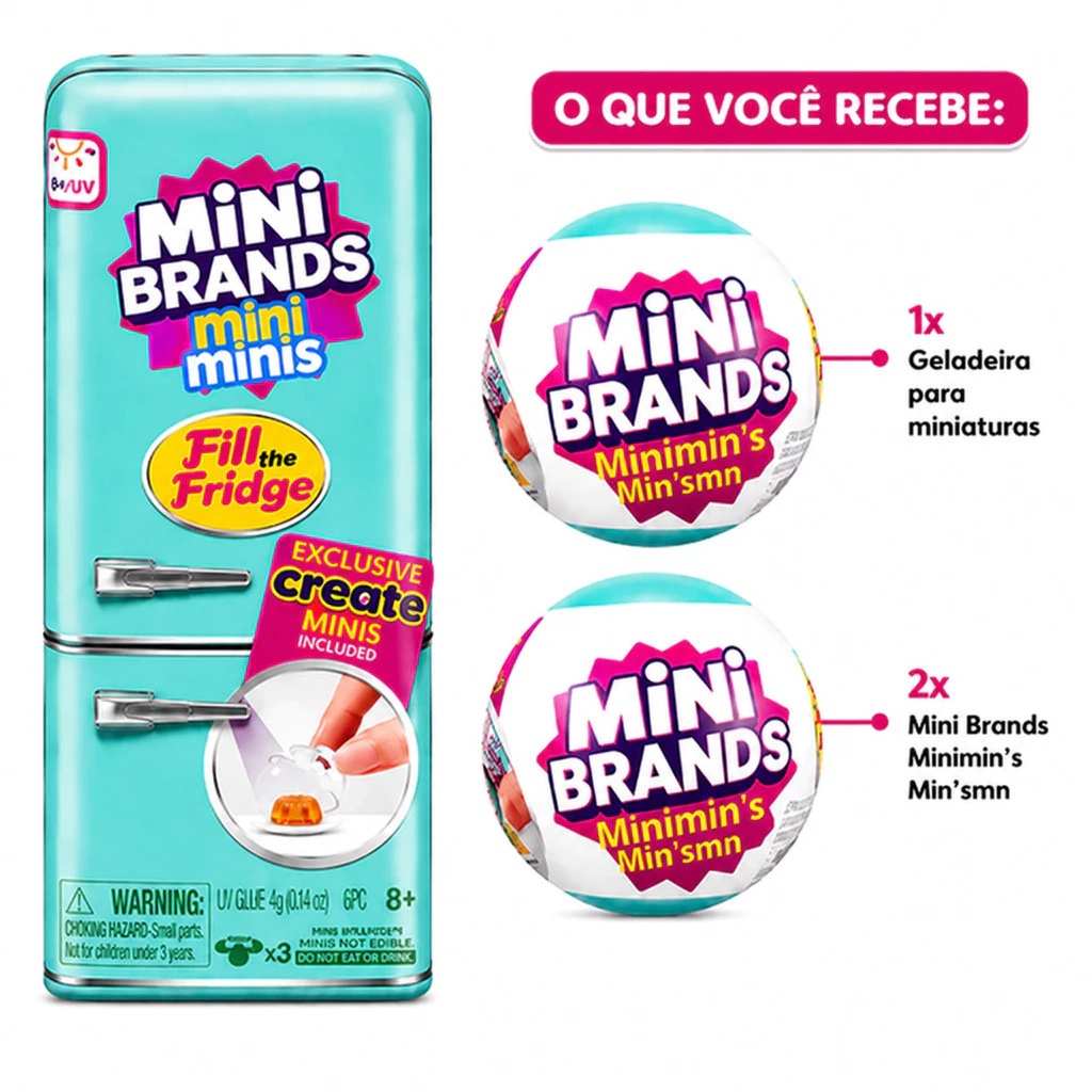Mini Geladeira Fill The Fridge com 2 Bolas Brands Surpresa Colecionável