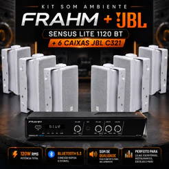 Kit Som Ambiente Amplificador Frahm 120W + 6 Caixas JBL C321 Bluetooth