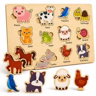 Brinquedo Educativo Quebra Cabeça Encaixe Educativo Animais Autismo Mdf Lúdico