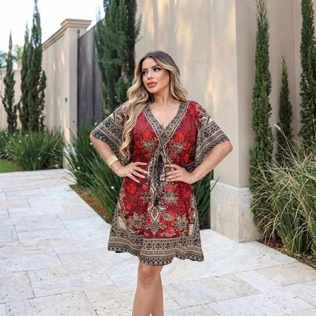 Kaftan curta indiana/Vestido curto indiano/Saída de praia Indiana