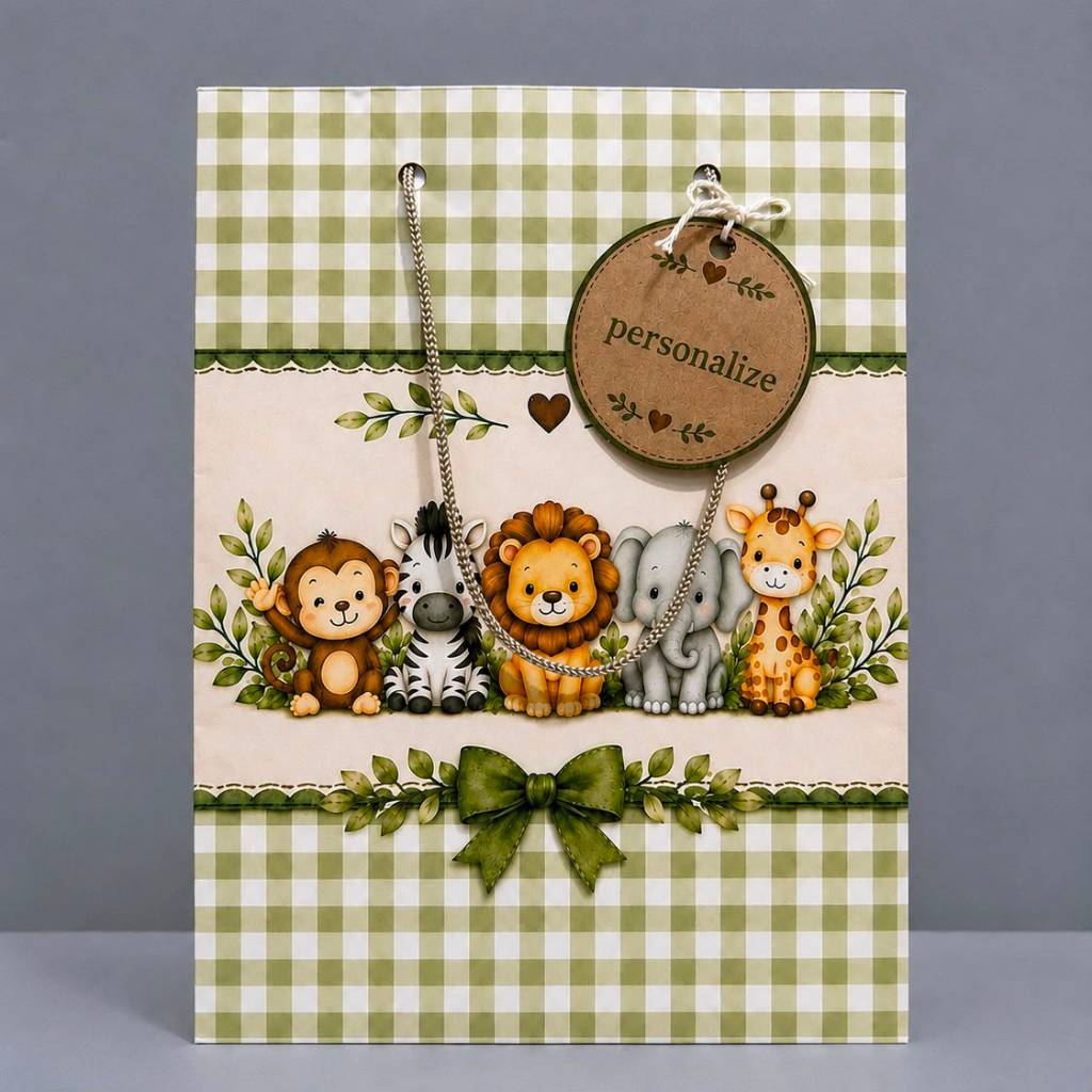 kit 10/15 sacolinhas surpresa personalizadas safari aniversários chás de bebê lembrancinhas tamanhos