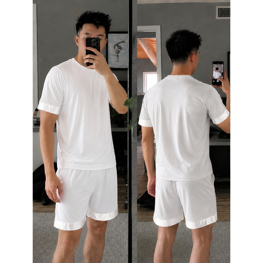 Pijama Masculino Luxo Premium em Cetim Short Seda e Camiseta Lisa Exclusiva
