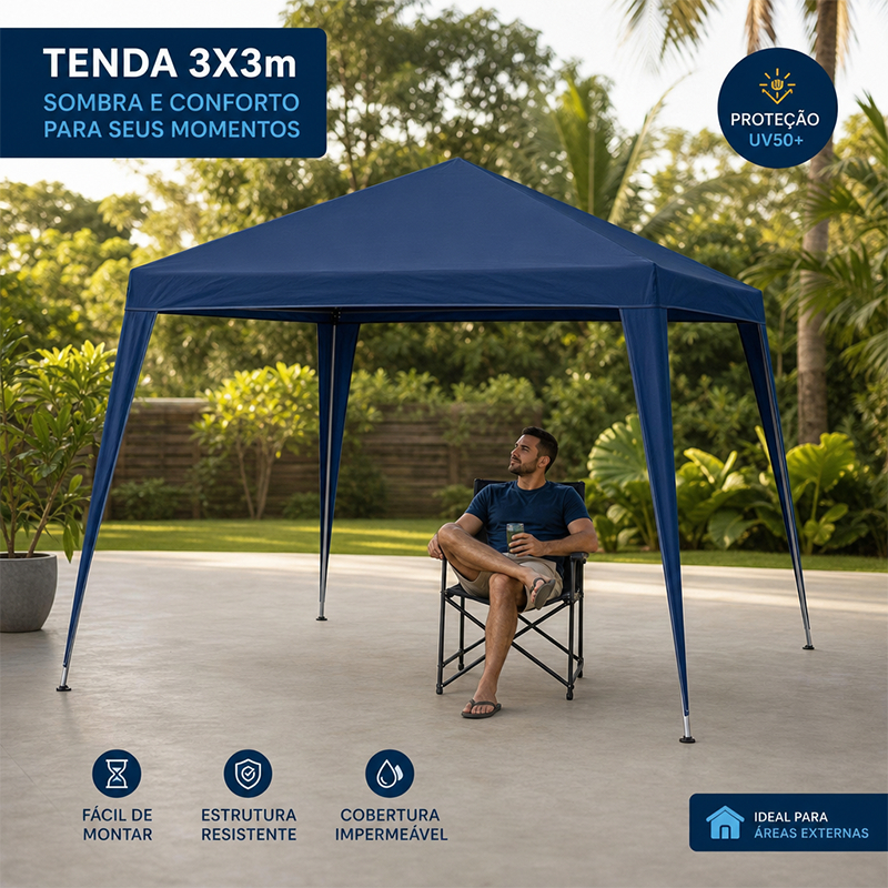 Gazebo Tenda 3x3M Dobrável Sanfonada Articulada Impermeável Tenda Resistente Azul Proteção Ar Livre Camping