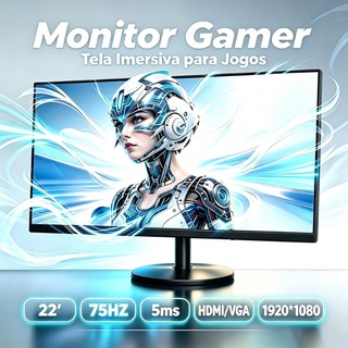 Monitor LED 22 Polegadas HD, HDMI VGA Flicker-Free, Suporte VESA 75x75, Para Escritório e Casa