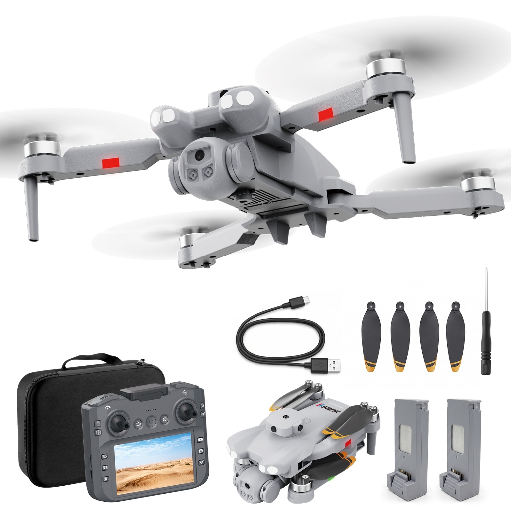 Drone Dobrável iiSank Controle com Tela Câmera Dupla HD Desvio Obstáculos 360° Motor Sem Escova Fluxo Óptico