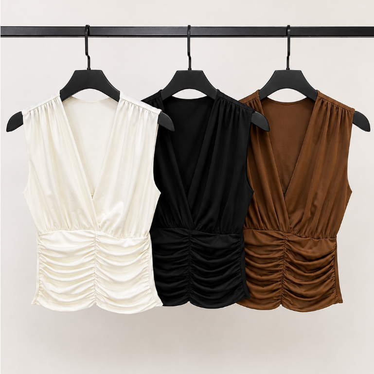 Blusa Feminina Estilosa Decote V Regata Feminina Tendencia Suplex Poliamida Premium Dia a Dia Roupa Balada