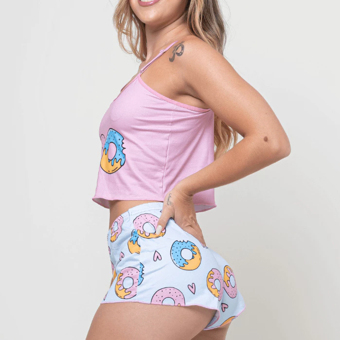 Pijama Feminino Baby Doll Estampa Personagem Estampado Ondinha Virginia curto curtinho sexy — imagem 1
