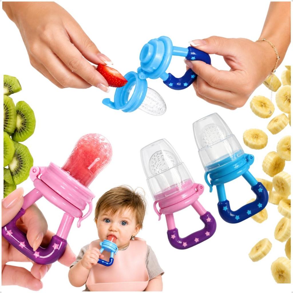 Mordedor Chupeta Alimentadora  Silicone  Bebê porta frutinha rosa azul