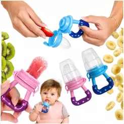 Mordedor Chupeta Alimentadora Silicone Bebê porta frutinha rosa azul