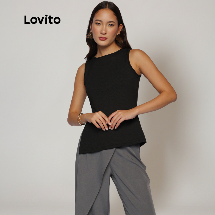 Lovito Regata Feminina Fenda Lateral Básica BR-TKB1078BRL1108