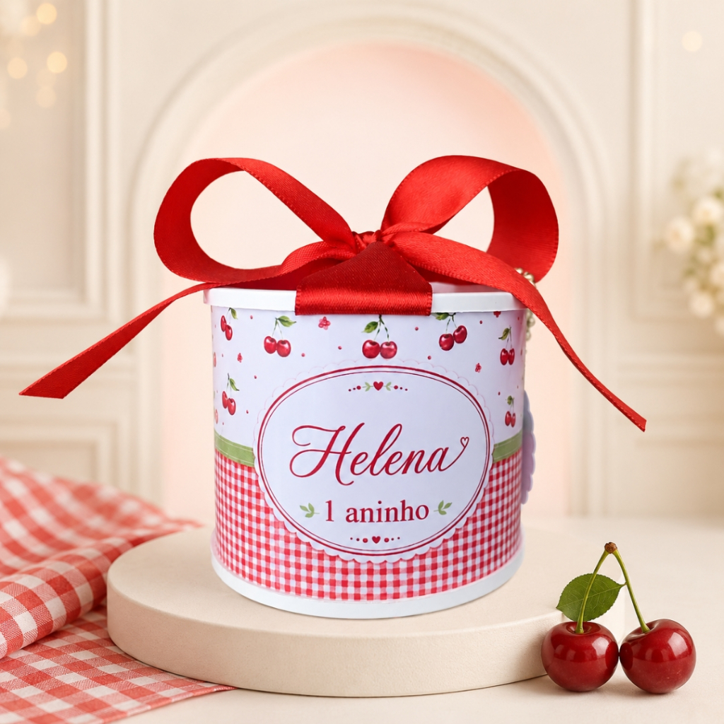 Kit Tubolata Personalizada Tema Cerejinha 5x6 - Lembrancinha  Aniversário, Mesversário e Festa Infantil com ou sem Tag