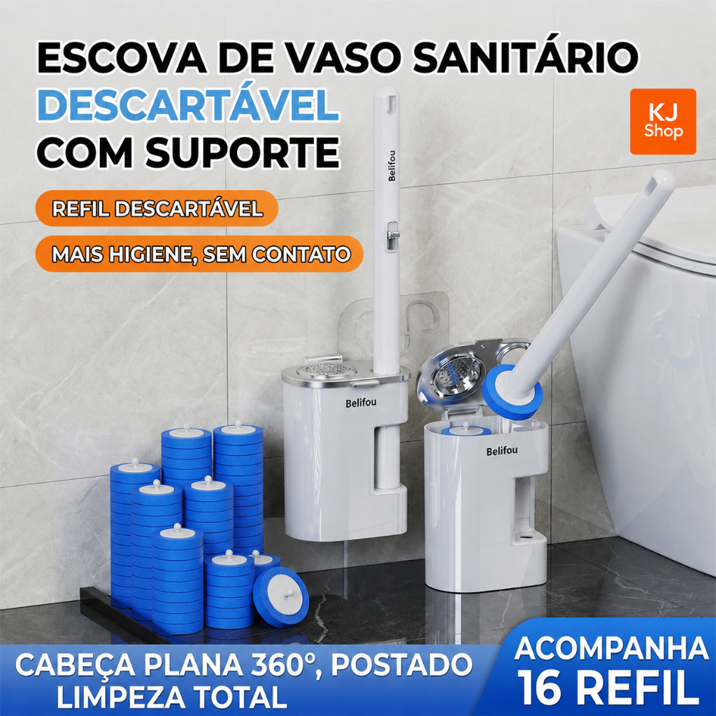 Escova de Vaso Sanitário Descartável com Refil Antibacteriano Suporte de Parede Banheiro