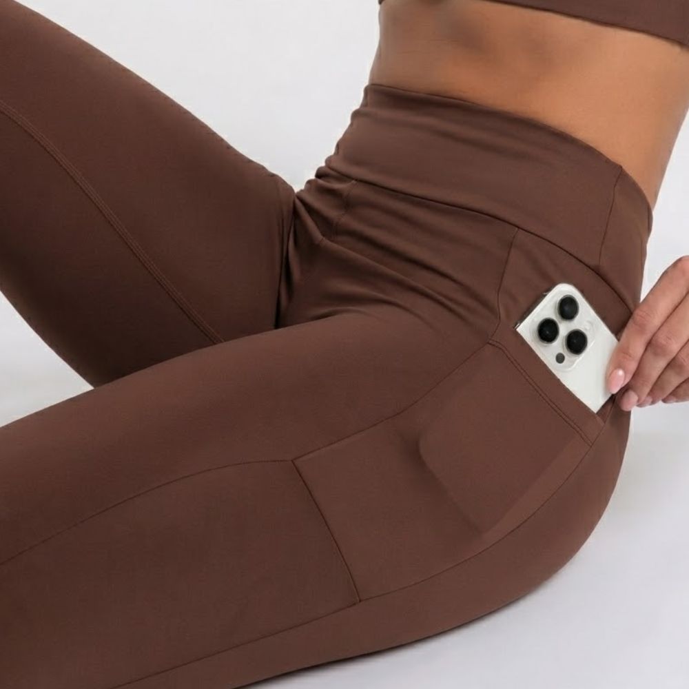 Legging Feminina Poliamida Média Compressão Cós Alto Bolso Lateral Academia Treino Yoga Zero Transparência