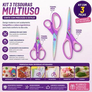 Kit Tesoura De Titânio Profissional 3 Unidades