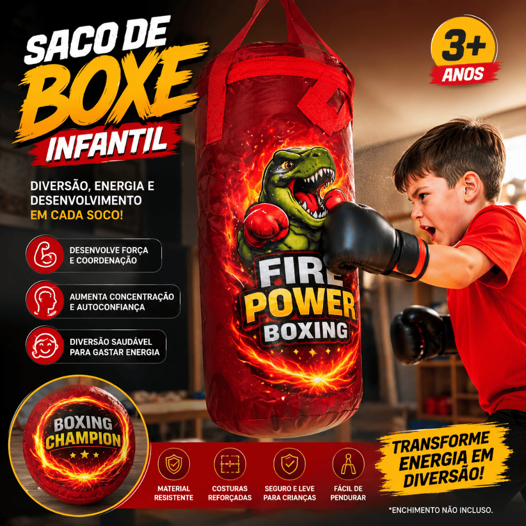 Saco de Pancadas Infantil CHEIO 50cm + Par de Luvas de boxe Infantil - Pequenos Campeões