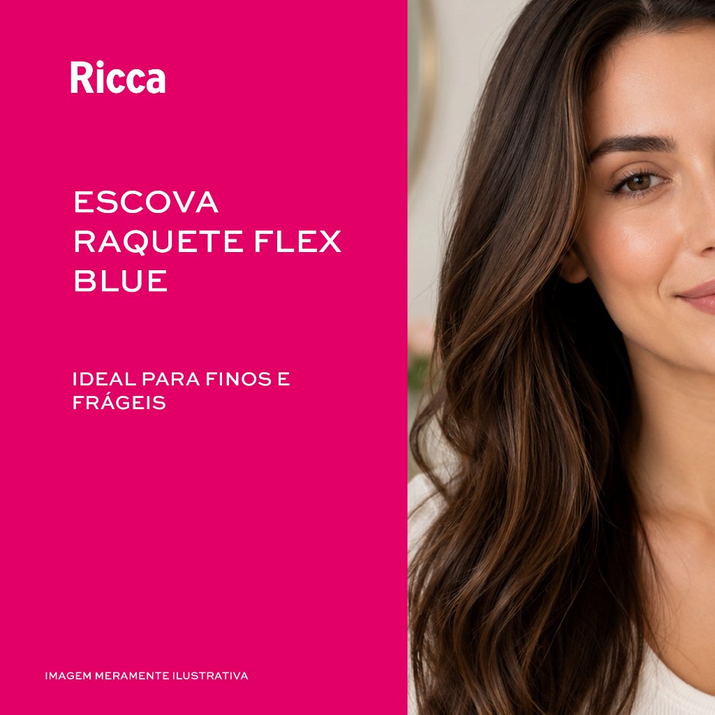 Escova de Cabelo Raquete Flex Blue Ricca | Desembaraçadora Mágica Finalização · foto 2