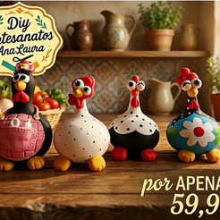 Conjuntos de 4 galinhas de cabaça feita artesanalmente.