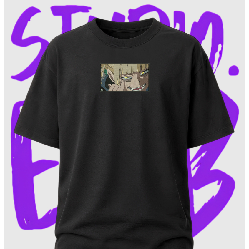 Camiseta Boku no Hero Bordada Himiko Toga Anime Academia Oversized Algodão