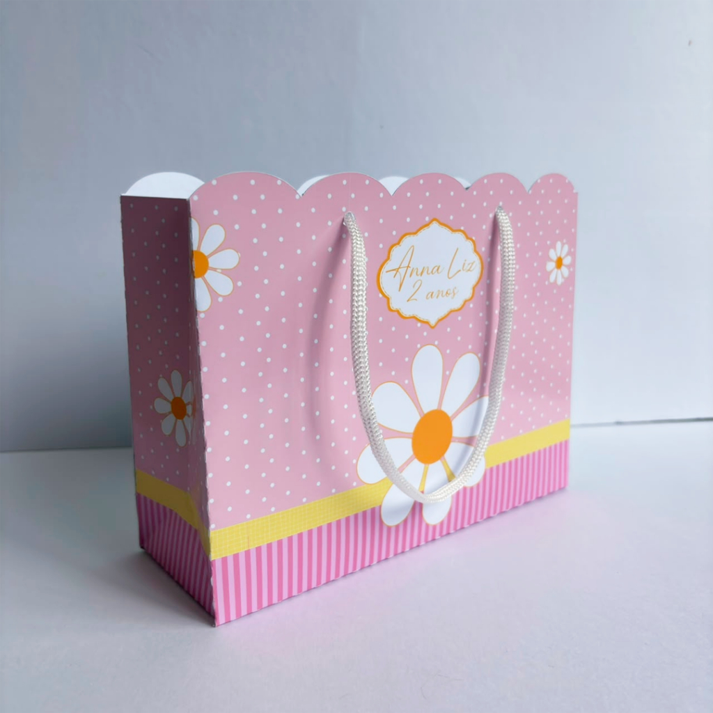 10 Sacolinhas Personalizada Margarida Rosa Infantil | Sacola Surpresa para Lembrancinhas