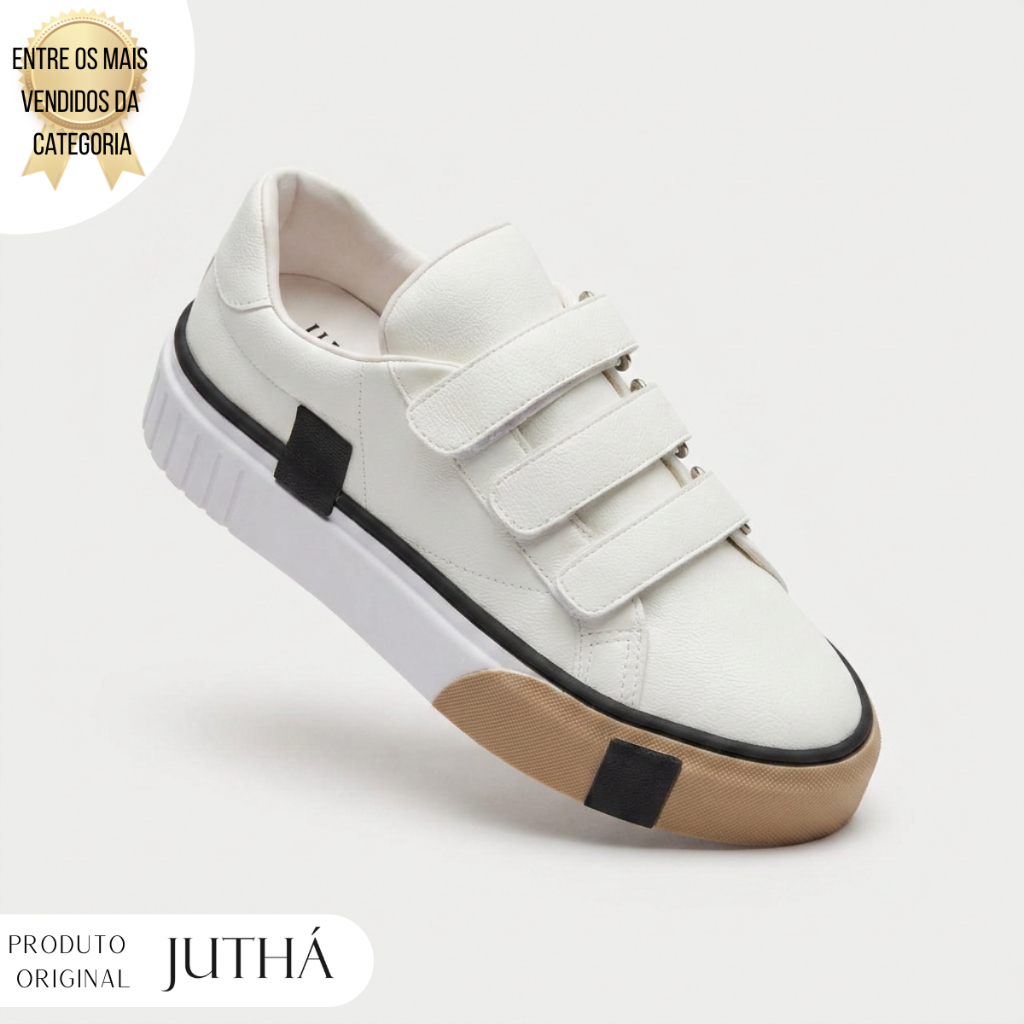 Tênis Branco Feminino Flatform Casual Confortável Velcro Versátil Dia a Dia Estiloso Macio Calce Fácil