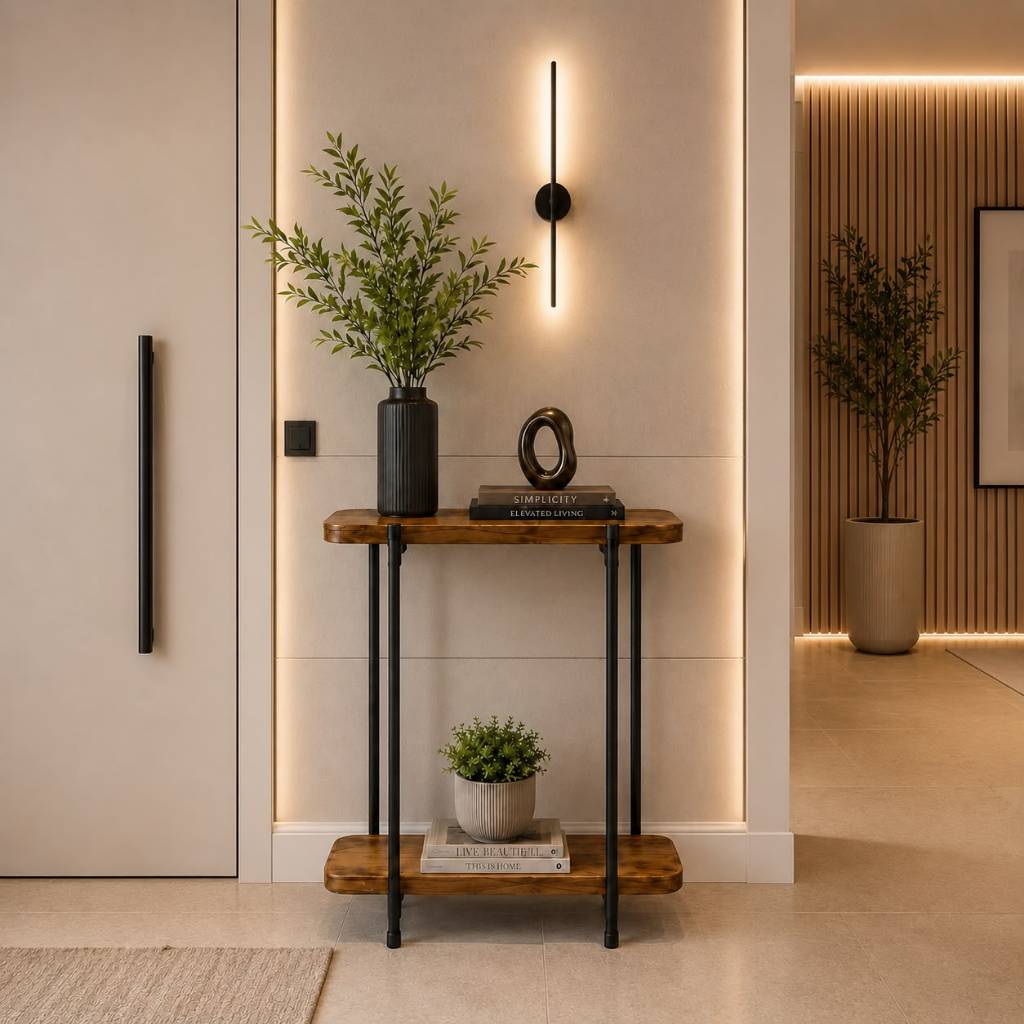Aparador Industrial Tubular Buffet Ferro Preto Madeira Imbuia P/ Sala De Estar Decoração Hall Minimalista Casa