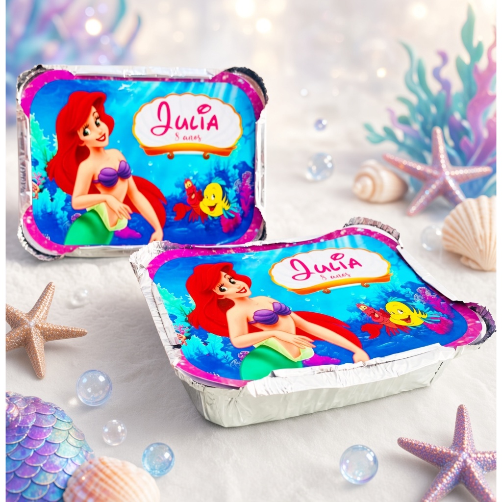 Marmitinha Personalizada Pequena Sereia Ariel | Lembrancinha Festa Infantil | Marmita Personalizada Aniversário