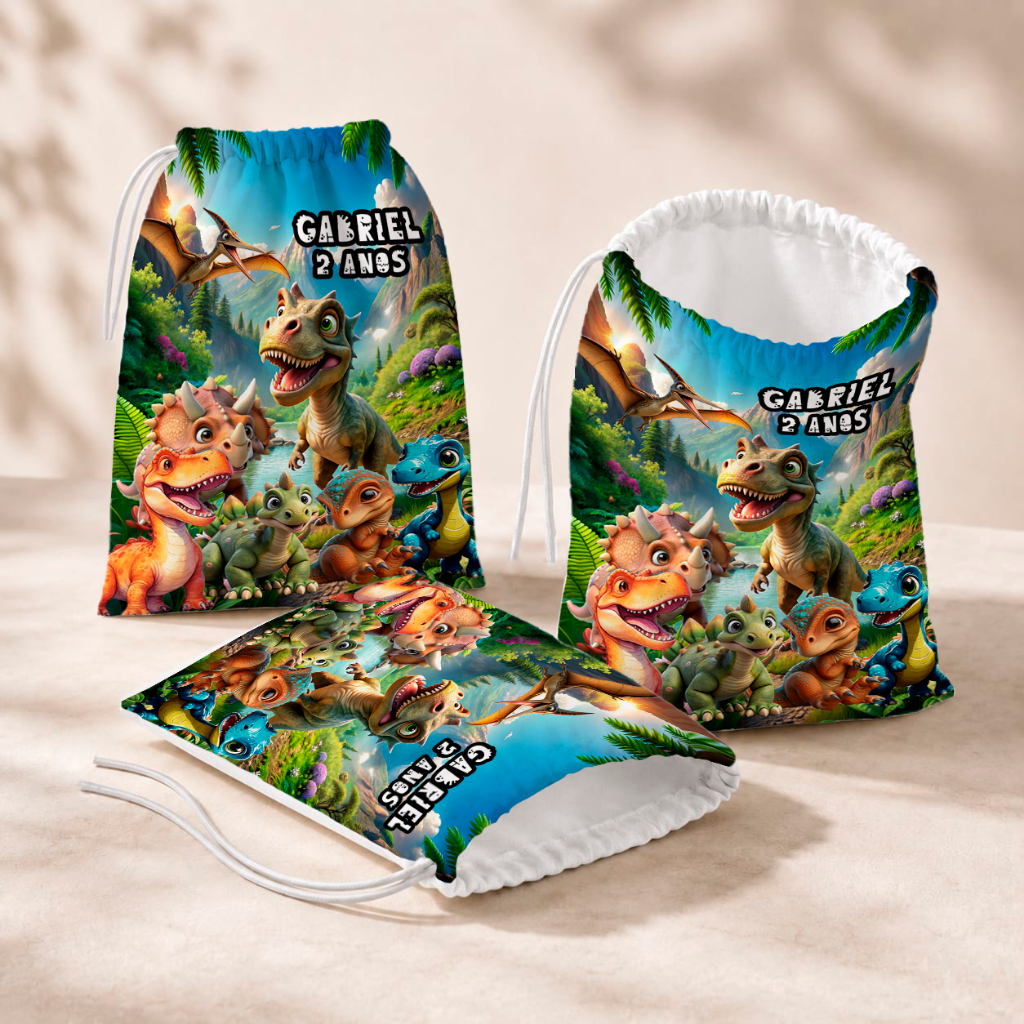 20 Sacolinhas Personalizada Festa Infantil 18x26 Aniversário Lembrancinha Dinossauros Dinossauro Cute M2
