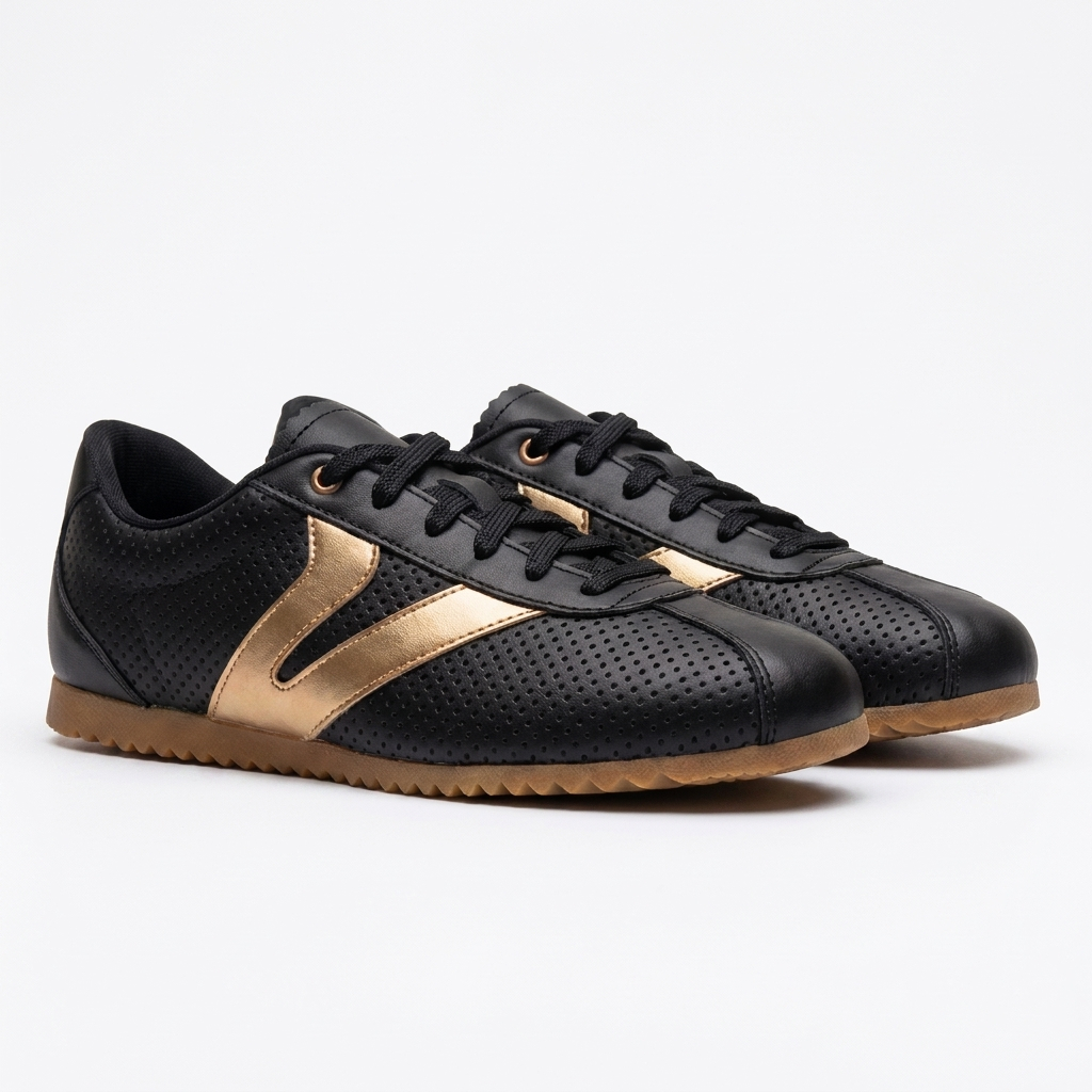 Tênis Feminino Couro Legítimo Naomi Preto com Rosê Casual Vittal Clássico Retrô