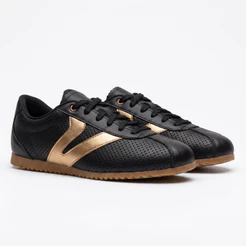 Tênis Feminino Couro Legítimo Naomi Preto com Rosê Casual Vittal Clássico Retrô Leve Confortavel