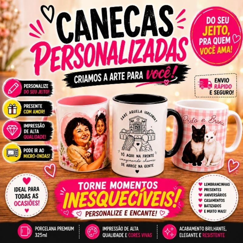 [ENVIO RÁPIDO] Caneca Personalizada Foto Criação Exclusiva Canecas diferentes - Porcelana - Xícara- Caneca