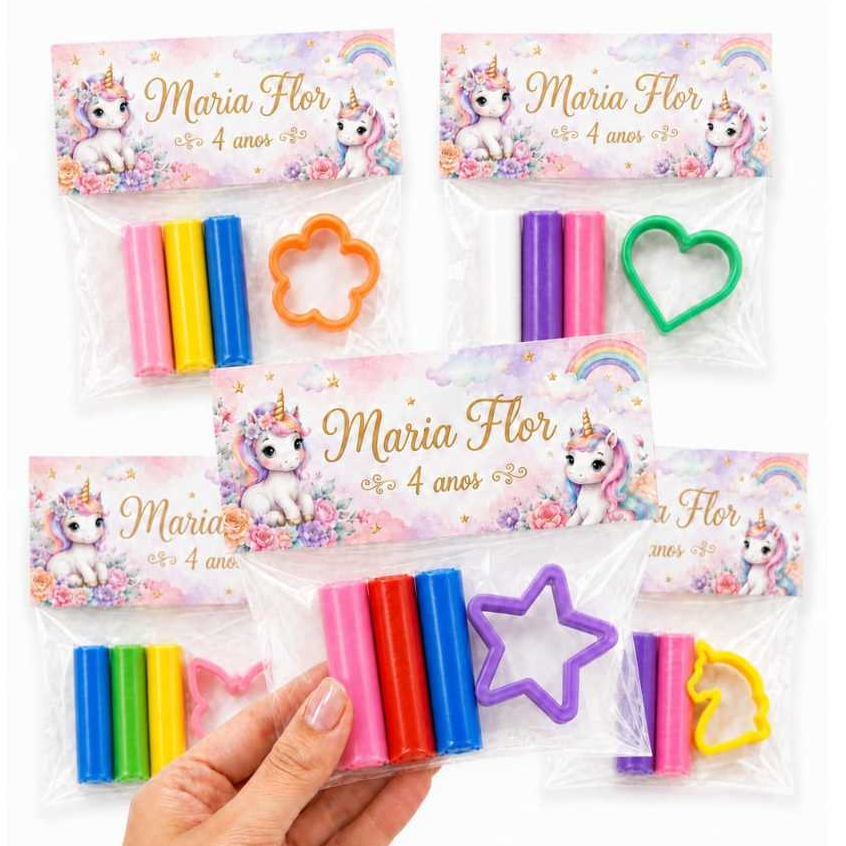 Kit Massinha com Cortador Lembrancinha Personalizada Para Aniversário Unicórnio