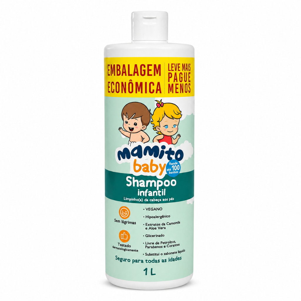 Shampoo/Sabonete Líquido Mamito Baby 1L Infantil Sem Lágrimas Vegano