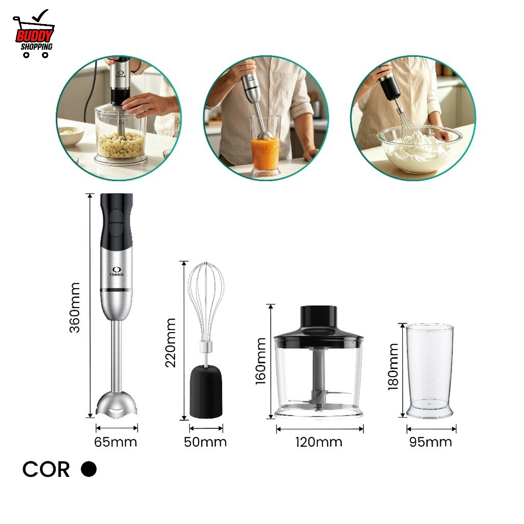 Kit Mixer de Mão Elétrico 4 em 1 Processador Batedor Copo 260W Inox 127V 220V On