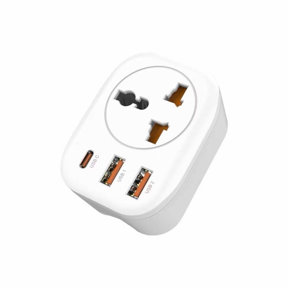 Adaptador de Tomada Universal com 3 Portas USB Carregamento Rápido USB-C para Viagem