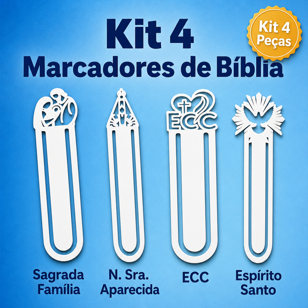 Kit 4 Marcador de Página Personalizado Bíblia Católico Coleção Devocional Encontros Religiosos Catequese