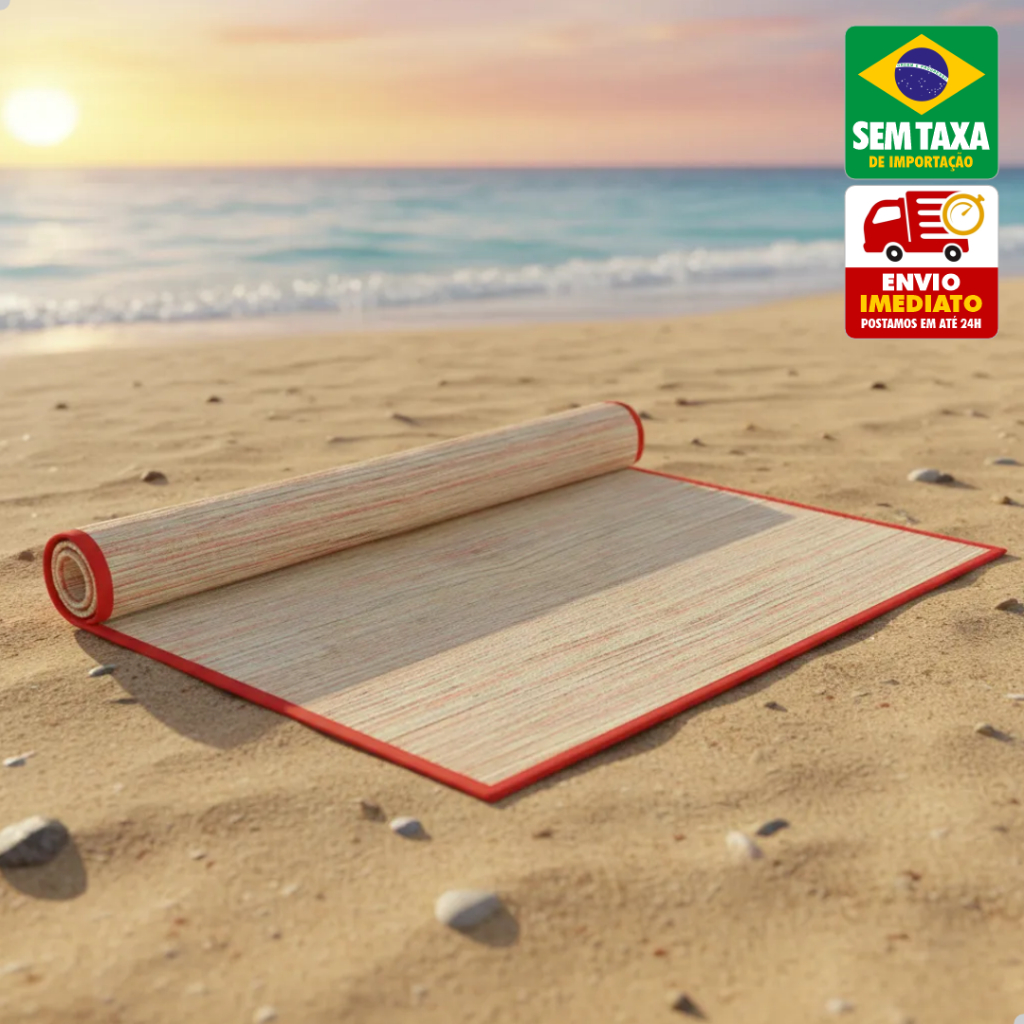 Esteira de Praia Dobrável 170x60cm Junco e Polipropileno Cores Sortidas Piquenique Piscina
