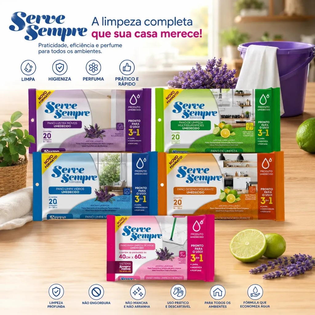 Kit 5 Pano De Limpeza Umedecido Multiuso Branco Limpa Tudo Rápido Eficaz Serve Sempre