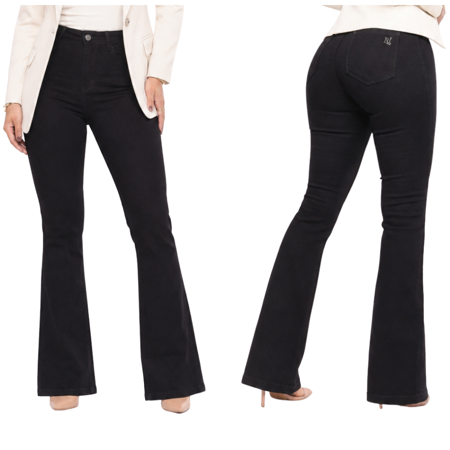 Calça Jeans Flare Boca De Sino Feminina Cintura Alta Modeladora Empina Bumbum com Lycra Premium