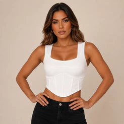 Top Cropped Feminino Corset Alça Amarração Nas Costas Malha Scuba