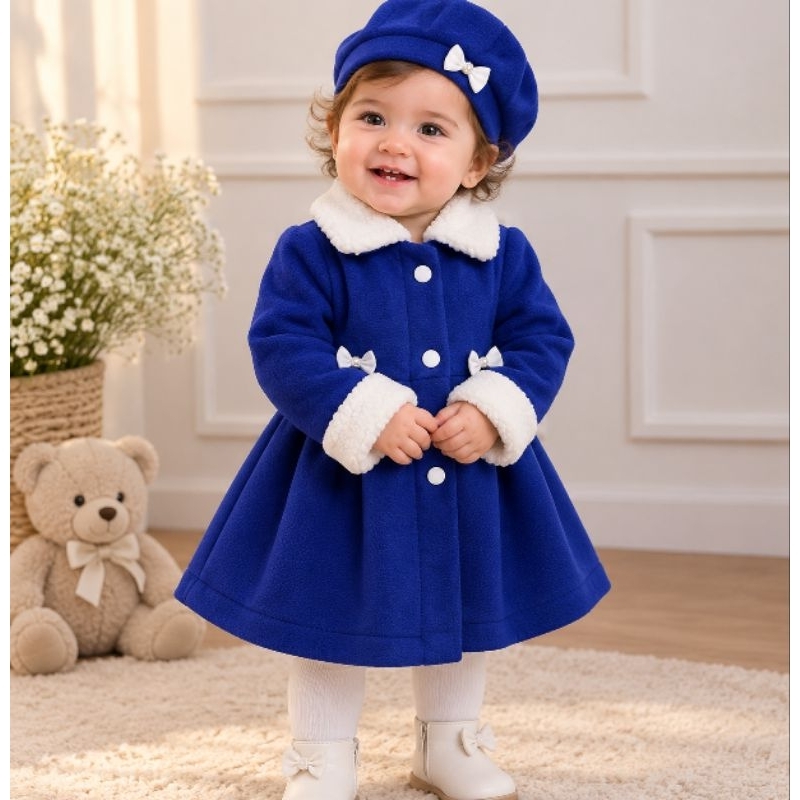 Conjunto Infantil Casaco Sobretudo em Soft com Boina Quentinho Confortável Estiloso