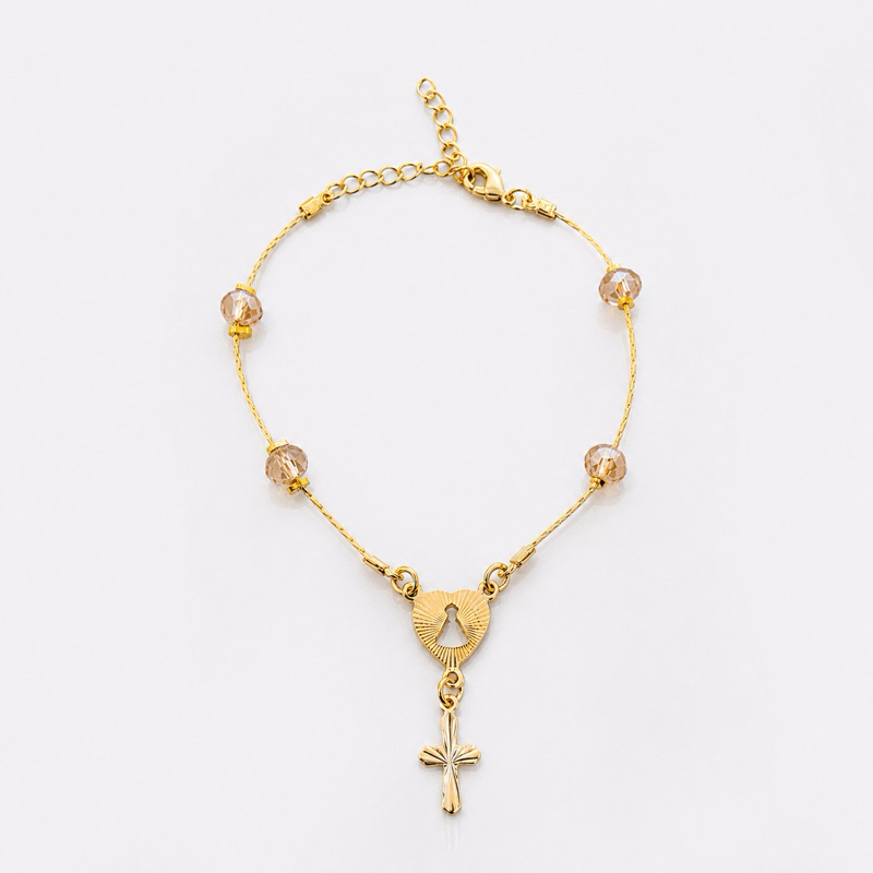 Pulseira Terço Nossa Senhora Aparecida Folheada Dourada | Nsa Vazada