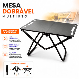 Mesa Dobrável Tática Camping Pesca Aço Carbono Reforçada 50kg com Abertura Lateral