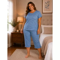 Pijama Plus Size Suede Feminino Pescador Capri Blogueira 48 ao 54 Conforto Premium.