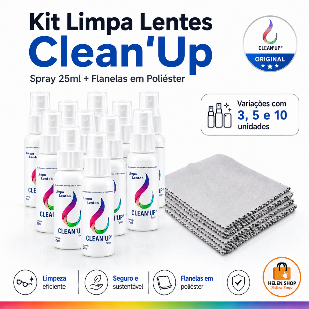 Kit Limpa Lentes + flanelas macias poliester óculos telas celular notebook televisão Clean Up 25ml