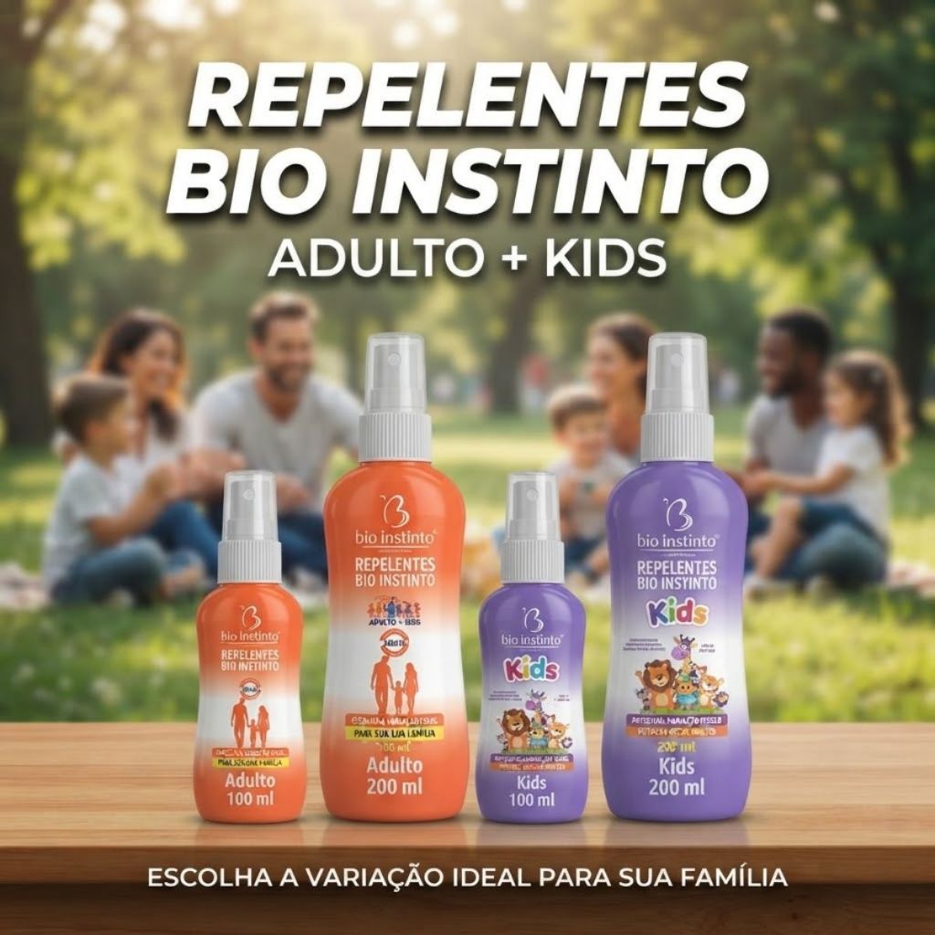 Kit Repelentes Bio Instinto Adulto e Kids DEET 15% e 7,5% 100ml 200ml