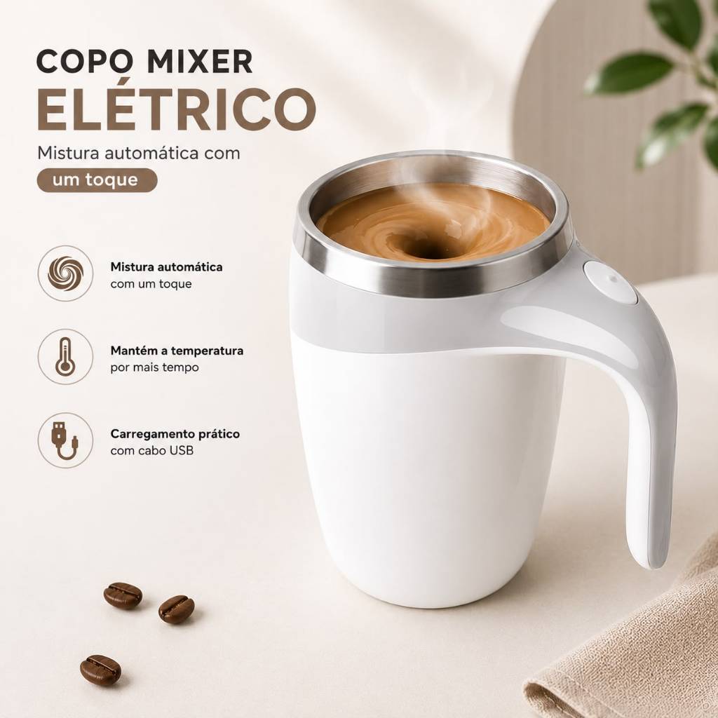 Caneca Misturadora Elétrica 380ml Automática Mixer Magnético